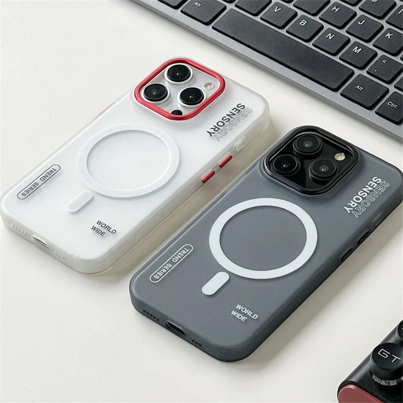 Capa Magnética Compatível com MagSafe para iPhone, Design Fosco, Antichoque, Proteção Blindada com Cobertura Metálica para Câmera