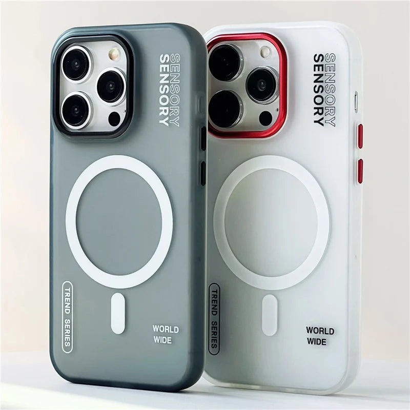 Capa Magnética Compatível com MagSafe para iPhone, Design Fosco, Antichoque, Proteção Blindada com Cobertura Metálica para Câmera