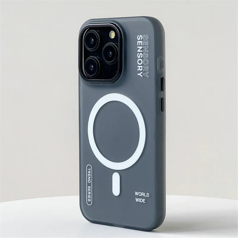 Capa Magnética Compatível com MagSafe para iPhone, Design Fosco, Antichoque, Proteção Blindada com Cobertura Metálica para Câmera